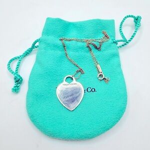 Tiffany & Co Heart Sterling Silver 925 1 in Pendant & Tiffany Necklace 18 in